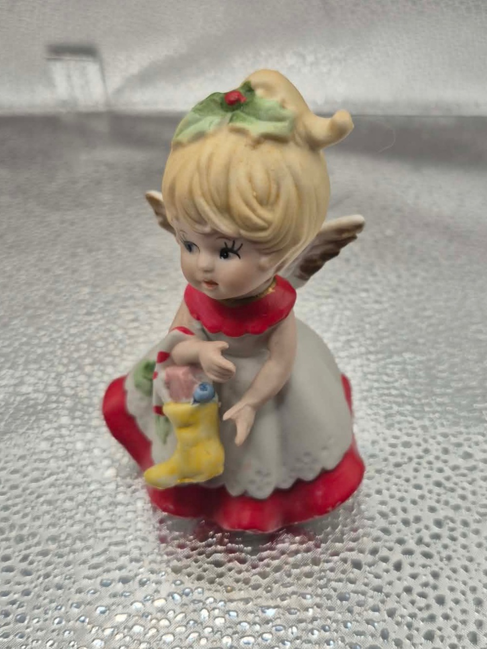 Cute MCM Christmas Angel Figurine with Yellow Stocking #5402 HOMCO Collectible